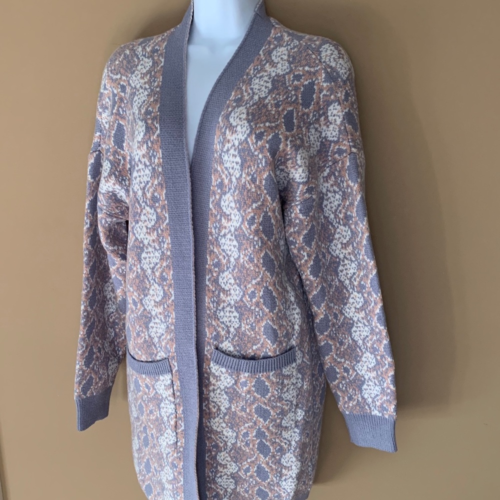 NWT FATE Blue, White and Pink long cardigan. Warm and cozy Size S.